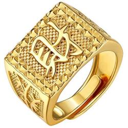 GOLDCHIC JEWELRY 1Pc/3Pcs Mens Signet Rapper Kanji Ring Rich/Luck/Wealth Blessing Lucky Ring Set Open Adjustable Size 7-11-with Gift Box