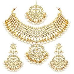 Aheli Indian Traditional Maang Tikka with Kundan Necklace Earrings Set Ethnic Wedding Party Designer Jewelry for Women