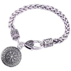 VASSAGO Vintage Norse Viking Vegvisir Compass Celtic Irish Knot Pendant Talisman Wheat Chain Bracelet