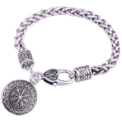 VASSAGO Vintage Norse Viking Vegvisir Compass Celtic Irish Knot Pendant Talisman Wheat Chain Bracelet