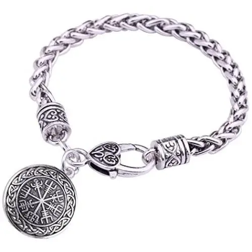 VASSAGO Vintage Norse Viking Vegvisir Compass Celtic Irish Knot Pendant Talisman Wheat Chain Bracelet VASSAGO Vintage Norse Viking Vegvisir Compass Celtic Irish Knot Pendant Talisman Wheat Chain Bracelet