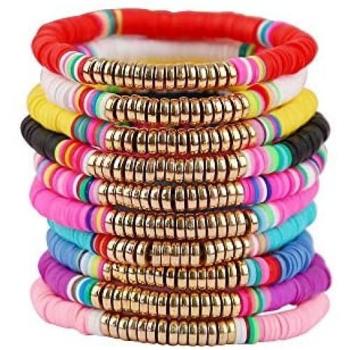 Colorful Heishi Beaded Surfer Bracelet, Vinyl Disc Bead Bracelet, Elastic Rope Surfer Bracelet Set, Summer Fashion Bracelet for Women and Girls