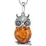 Sterling Silver Baltic Amber Owl Wisdom Pendant Necklace With Green and Cognac Color 18'' Free Rolo Chain Sterling Silver Baltic Amber Owl Wisdom Pendant Necklace With Green and Cognac Color 18'' Free Rolo Chain