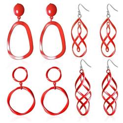 D EXCEED Womens 4 Pairs Twist Wave Dangle Drop Earrings Fashion Geo Shaped Curve Linear Design Dangle Earrings Sets for Women Girls