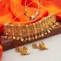 Aheli Elegant Gold Tone Crafted Ethnic Festive Wedding Party Wear Choker Necklace Jhumki Earrings Set for Indian Women Traditional Fashion Jewelry
