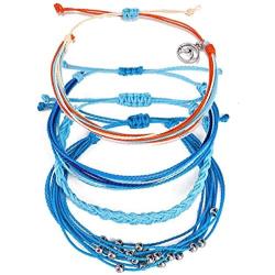 Minagoo Bohemian Wave Bracelet Set for Women Wax Coated Braided Rope Beach Jewelry