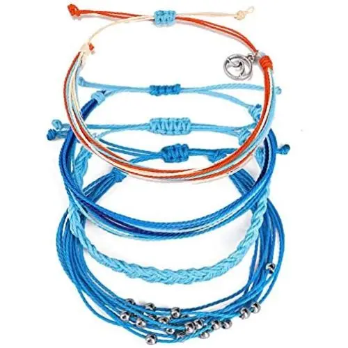 Minagoo Bohemian Wave Bracelet Set for Women Wax Coated Braided Rope Beach Jewelry