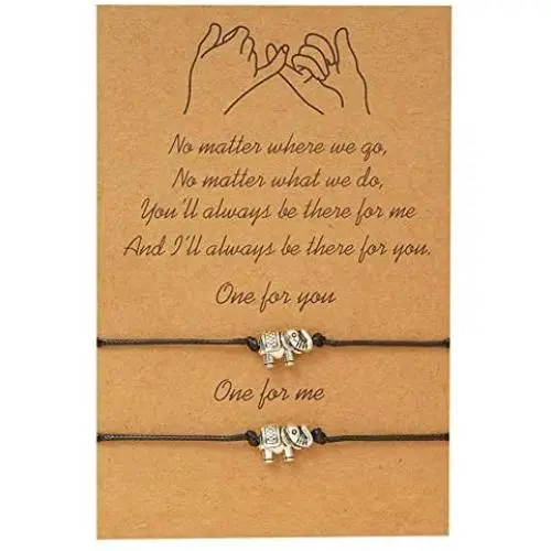 2 Pcs Beautiful Butterfly Elephant Matching Bracelets Pinky Promise Distance Bracelets Adjustable Dainty Wax Rope Friendship Bracelet Set for Women Girls Jewelry