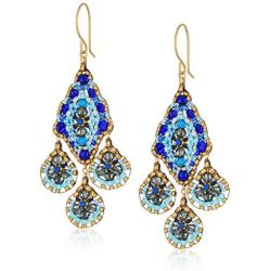 Miguel Ases Medium Triple Drop Diamond Center Swarovski Chandelier Drop Earrings