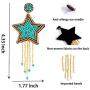 Star Beaded Tassel Dangle Earrings - Long Five Star Big Bead Chandelier Drop Earrings For Women, Large Statement Native Beaded Fringe 5 Star Earrings