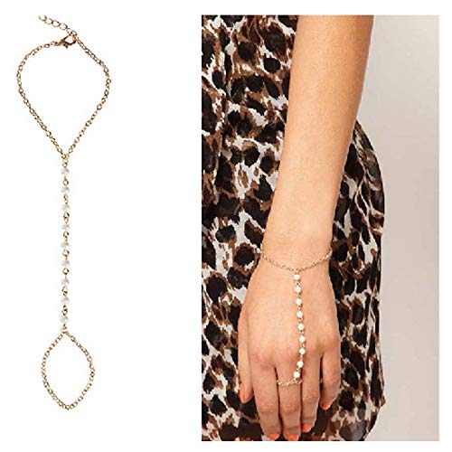 TseanYi Pearl Slave Bracelet Freshwater Pearl Gold Finger Bracelet Boho Hand Chain Jewelry for Women and Girls (Gold)