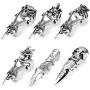 PANTIDE 6 Pcs Punk Gothic Knuckle Joint Full Finger Double Rings, Silvery Armour Cool Rings Punk Rock Hinged Loop Activity Rings for Men Women Halloween Cosplay Costume Accessories Jewelry Gifts