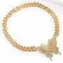 yfstyle Cuban Link Chain Gold/Silver Shiny Rhinestone Butterfly Necklaces for Women Girls Hip Hop Diamond Choker Cuban Link Necklace with Butterfly Charm Fashion Accessories