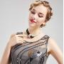 Coucoland 1920s Imitation Pearls Necklace 20s Gatsby Knot Pearl Necklace 1920s Flapper Pearls Accessories Two-Tone Stitching Style