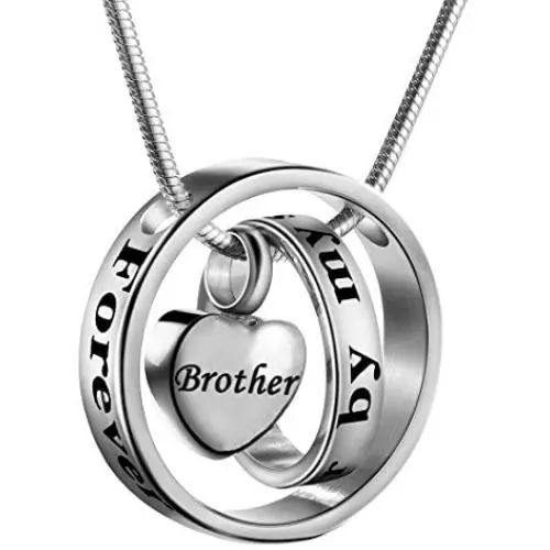 Double Ring Cremation Urn Ashes Necklace No Longer by My Side,Forever in My Heart Carved Locket Waterproof Memorial Pendant