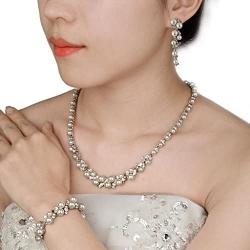 EVER FAITH Simulated Pearl Crystal Bridal Necklace Earrings Bracelet Set Clear