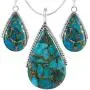 Genuine Turquoise Necklace Earrings Pendant Set in 925 Sterling Silver (24'' Length) Genuine Turquoise Necklace Earrings Pendant Set in 925 Sterling Silver (24'' Length)