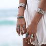 8 Pcs/Set Vintage Oval Opal Rings for Women Bohemian Natural Turquoise Stone Open Leaf Finger Rings for Women¡­
