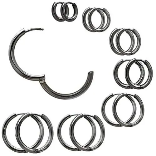 Hoop Earrings for Women 7 Pairs Small Stainless Steel Huggie Earrings Set | Cartilage hypoallergenic Huggie Hoop 14pcs Earrings Piercing Jewelry for Women Girls Men(8mm-20mm)