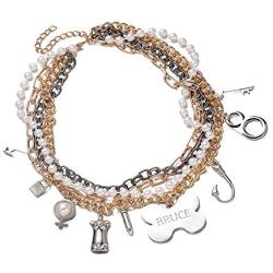 hanreshe Cosplay Costume Accessories Gold Layered Chain Choker Multi Charm Pendant Pearl Chain Bruce Necklace for Women Girls Handmade Boho Jewelry