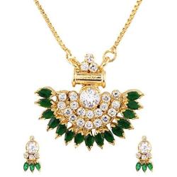 Efulgenz Gold Tone Indian Bollywood Ethnic American Diamond Traditional Pendant Necklace with Chain and Earrings Jewelry for Girls/Women