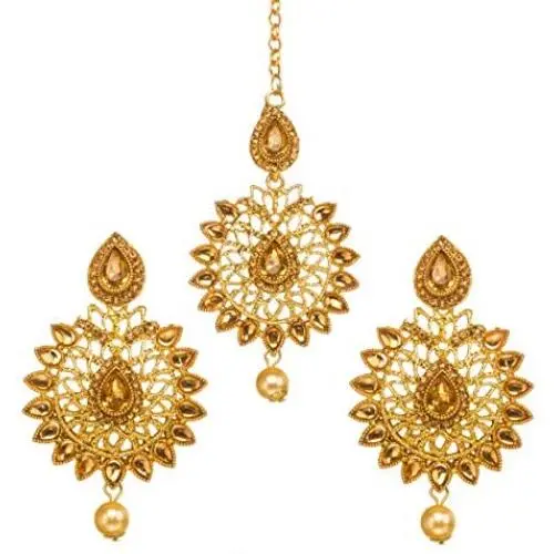 Bindhani Indian Style Bollywood Jewellery Hair Accessories Maang Tika Headpiece Bridal Bridesmaid Wedding Traditional Bahubali Gold Plated Chandbali Kundan Earrings Mang Tikka Jewelry For Women Bindhani Indian Style Bollywood Jewellery Hair Accessories Maang Tika Headpiece Bridal Bridesmaid Wedding Traditional Bahubali Gold Plated Chandbali Kundan Earrings Mang Tikka Jewelry For Women