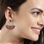 Efulgenz Boho Vintage Antique Gypsy Tribal Crystal Kundan Indian Oxidized Silver Chandbali Dangle Earrings Jewelry