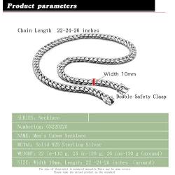 Dankadi Italy Design Solid 925 Sterling Silver Miami Cuban Link Chain Mens Necklace - Box Lock Cuban Link 10 MM 22-24-26 inches Jewelry Gift