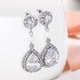 EVER FAITH Rhinestone Crystal CZ Cream Simulated Pearl Flower Tear Drop Bridal Dangle Earrings Clear Silver-Tone