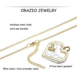 ORAZIO 2PCS Stainless Steel Beehive Bee Hive Honey Bee Necklace Hexagon Honeycomb Heart Pendant Necklace