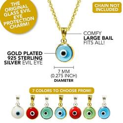 MIZZE Made for Luck 925 Sterling Silver 7 MM Round Glass Evil Eye Charm (Pendant Only) - 7 Colors to Choose Men Women