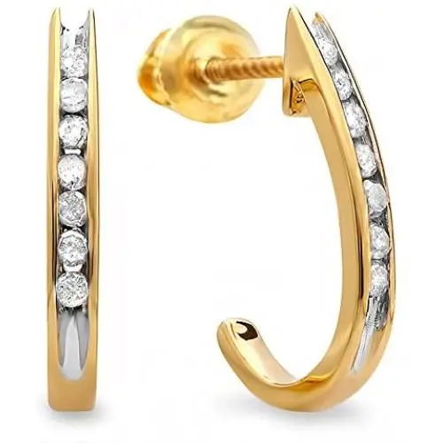 Dazzlingrock Collection 0.15 Carat (ctw) 18K Ladies Fancy J Shaped Hoop Earrings, Yellow Gold