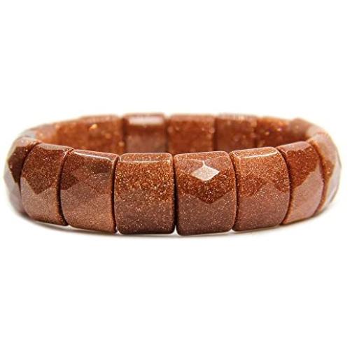 Amandastone Genuine Semi Precious 15mm Square Grain Faceted Beaded Stretchable Bracelet 7.5 Inch