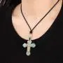 Jade Cross Jesus Necklace Pendant Inlaid with 22K Gold Good Luck Charm Jade Jewelry Jade Cross Jesus Necklace Pendant Inlaid with 22K Gold Good Luck Charm Jade Jewelry