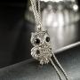NEOGLORY Jewelry Full of Rhinestone Owl Long Chain Pendant Necklace 2 Colors with Jewelry Box