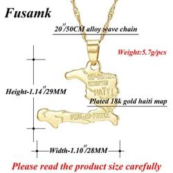 Fusamk Hip Hop Plated 18K Gold Haiti Map Tag Pendant Necklace