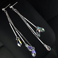 SBLING Platinum-Plated Color Change Multi-Teardrop Earrings Made with Aurora Borealis Swarovski Crystals