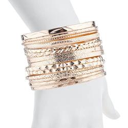 Lux Accessories Rose Gold Tone Aztec Etched Cased Multi Bangle Set of 15