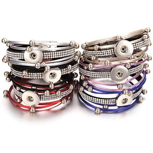 Lovglisten Snap Charms Bracelet Bangle Jewelry PU Braid Snap Button Jewelry