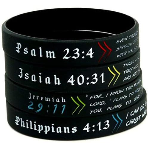 Inkstone Bible Wristbands, Gift Pack - Set of 4 Scripture Bracelets - Adult Size for Men Women