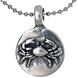 Jewelry Astrology Zodiac sign Cancer Crab (Jun 21-Jul 22) Amulet Charm Medallion Silver pewter pendant necklace w Silver Ball Chain