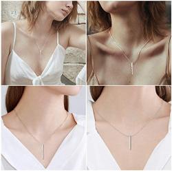 SIMPLGIRL Inspirational Bar Necklace for Women, 925 Sterling Silver OR 18K White Gold Plated Personalized Vertical Bar Necklaces 18''+ 2''