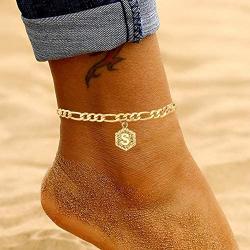 YANCHUN Gold Initial Anklet for Women Figaro Chain Anklets Alphabet Letter Cuban Link Ankle Bracelet for Girls Barefoot Jewelry