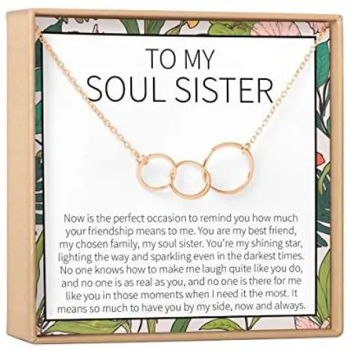 Dear Ava Best Friend Necklace - 3 Asymmetrical Interlocking Circle Necklace for BFF, Long Distance Friends, and Forever Friends - Best Friend Jewelry Charm Comes in a Rose Gold Plated Base