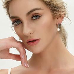 JO WISDOM 925 Sterling Silver Freshwater Pearl Hoop Earrings with Dangle Real Pearl,Simulated Pearls