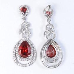 EVER FAITH Flawless Zircon Birthstone Dual Leaves Rings Teardrop Wedding Dangle Earrings Silver-Tone