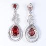 EVER FAITH Flawless Zircon Birthstone Dual Leaves Rings Teardrop Wedding Dangle Earrings Silver-Tone