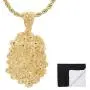 The Bling Factory 14k Gold Plated 25mm x 32mm Chunky Nugget Textured Medallion Pendant + 24'' 2.4mm Rope Chain Necklace Set