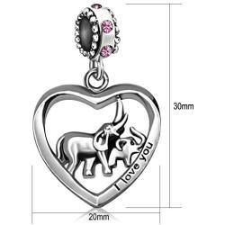 JMQJewelry Elephant Mother Heart Love Baby Child Birthstone Dangle Charms for Bracelets Grandma Mom Dad Wife Husband Gifts Valentines Day Christmas