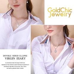 GoldChic Jewelry Miraculous Medal Oval Pendant Necklace- Available in 3 Color Gold/Black/Silver for Men Women(adjusts to 18 or 22 inch)--with Gift Box
